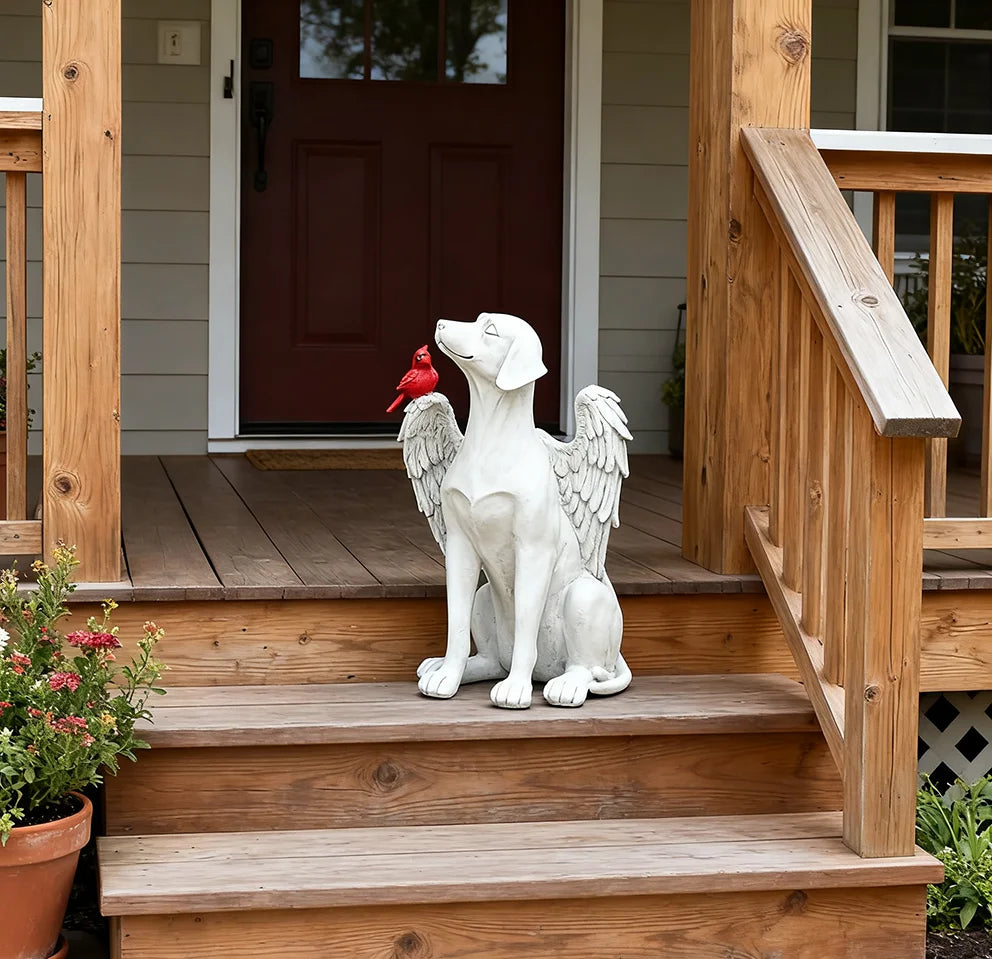 White Dog Sculpture, Peaceful Sleeping Puppy Figurine, Garden Decor for Outdoor Patio, Home Decoration, Realistic Animal Statue