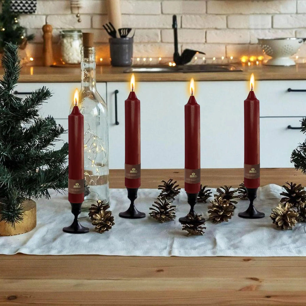 9 Inch Pillar Candle Candlesticks Unscented Dripless Red Tapered Candle Set for Halloween Thanksgiving Home Decor, 4 Pack