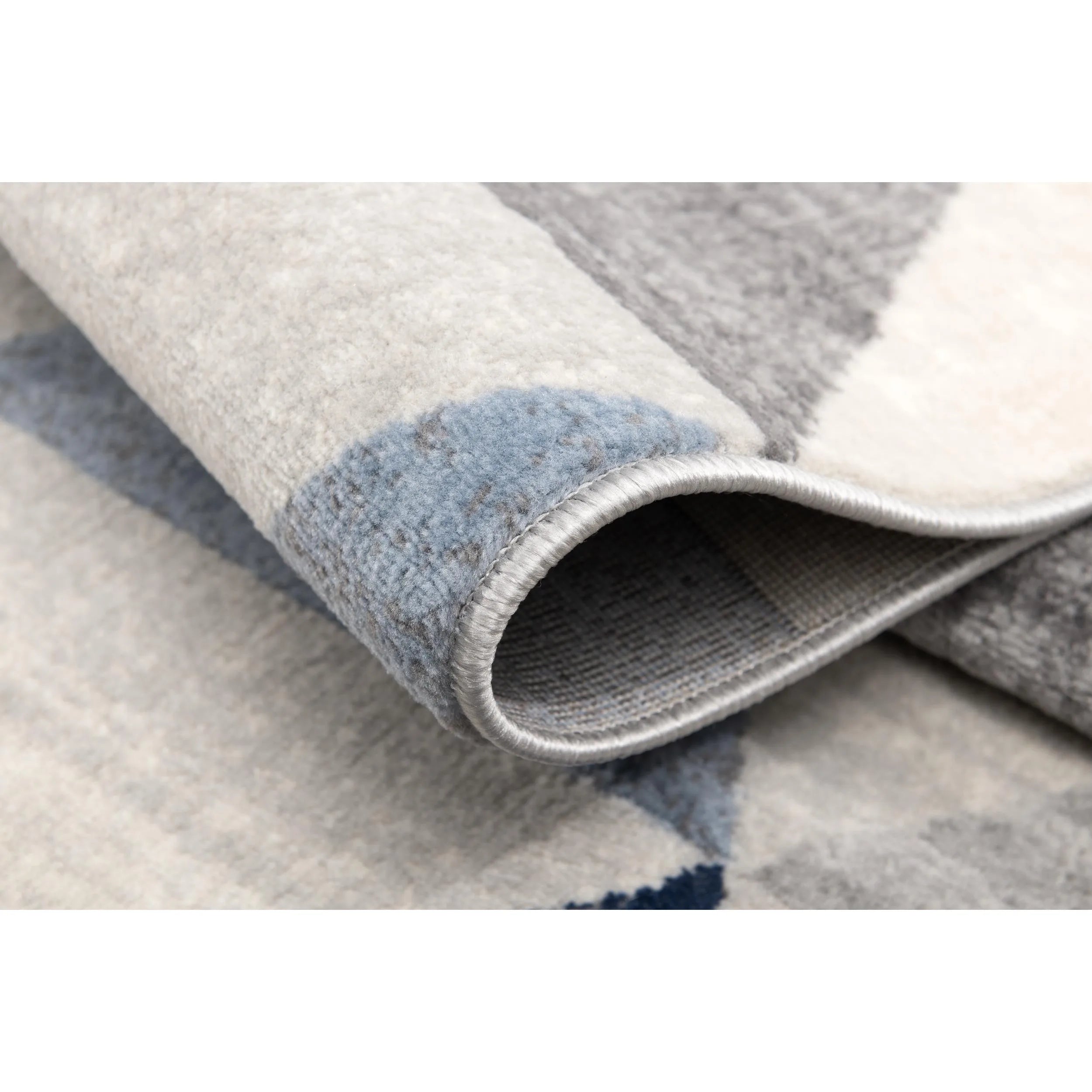 HMS Modern 16' Geometric Runner Rug Blue Beige Gray Wool Jute Carpet Handmade Tufted Woven Anti-Slip for Home Prayer Washable