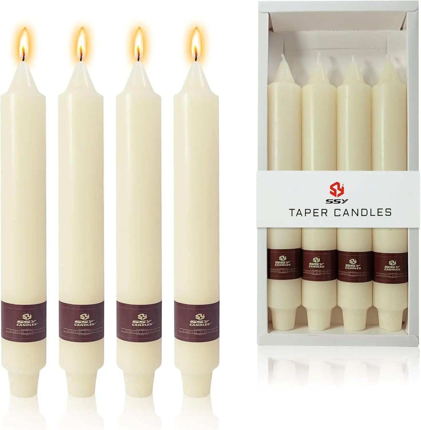 Ivory Taper Candles 9 Inch 4 Pack Fat Candle Taper Candles Smokeless Unscented Tall Candlesticks Home Decor Weddings