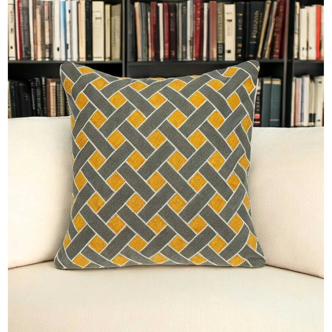 HMS 20\" Gray and Orange Braided Cotton Throw Pillow Decorative & Stylish Pillow for Home Decor