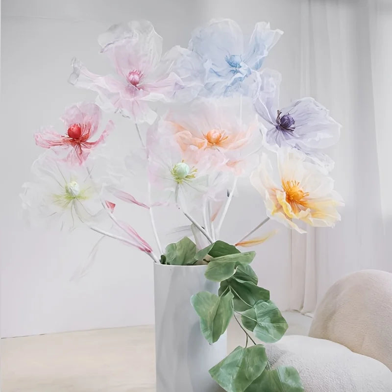 Multi-color 1 Set Of 3 Giant Poppy Flowers, Artificial Flowers, Fake Flowers, Screen Flowers, Home Decoration Flowers