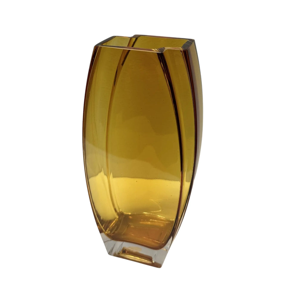 HMS Luxury 11\" Amber Lead-Free Crystal Tabletop Vase Modern Transparent Glaze for Home Decor Flower & Party Decorative Purpose