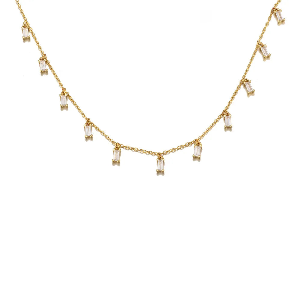 LN0620 UTOP 925 Sterling Silver Gold Rectangle Shape Zirconia Necklace for Women