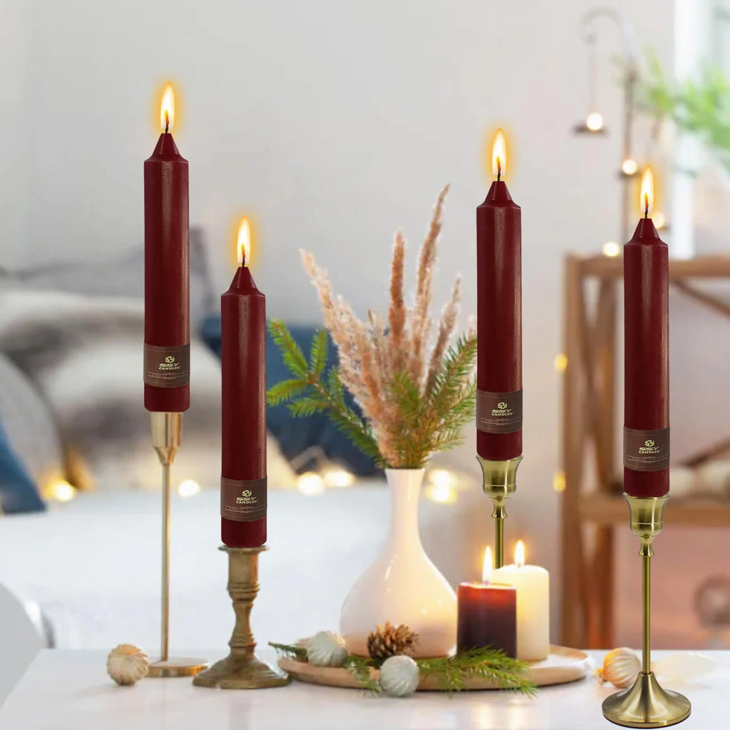 9 Inch Pillar Candle Candlesticks Unscented Dripless Red Tapered Candle Set for Halloween Thanksgiving Home Decor, 4 Pack