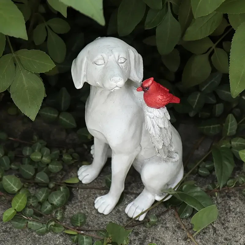White Dog Sculpture, Peaceful Sleeping Puppy Figurine, Garden Decor for Outdoor Patio, Home Decoration, Realistic Animal Statue