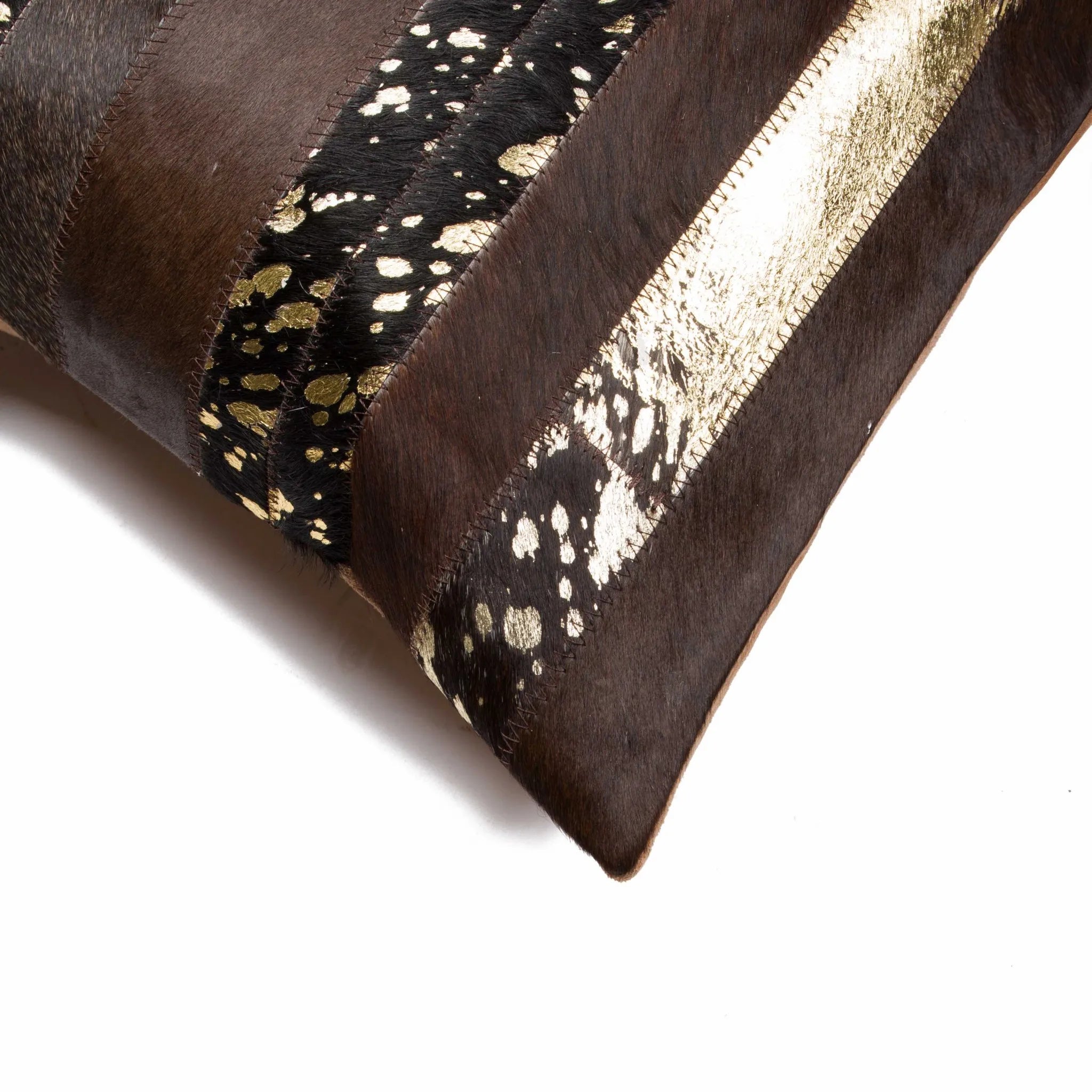 HMS 18\" Super Soft Brown and Gold Abstract Cowhide Throw Pillow Fabric Body Shape for Home and Sofa Use with Massage Feature