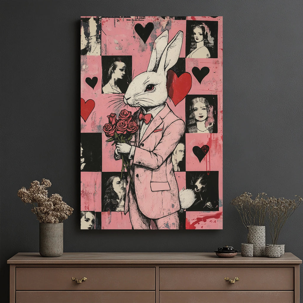 Cute White Brown Rabbit Canvas Wall Art-Easter Home Decoration Digital Printed Animal Paintings Murals Landscape for Indoor Use