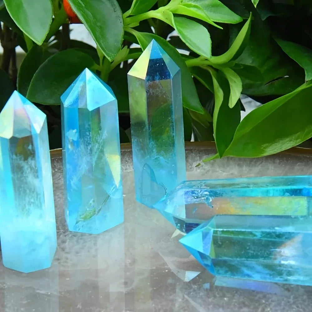 Wholesale Electroplate clear Quartz Blue Crystal  Points Aura clear Strip Healing Gem Crystal Crafts Quartz for Home Decorations
