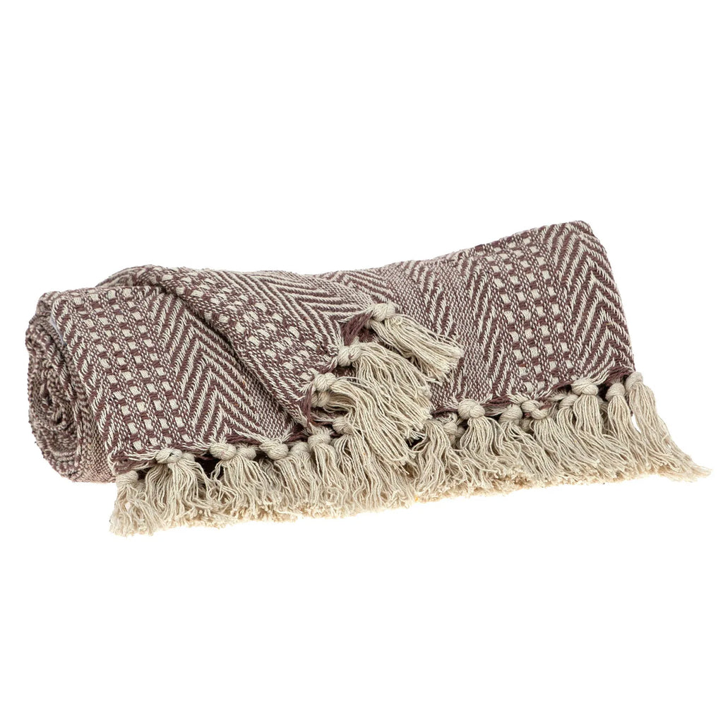HMS Brown and Beige Woven Herringbone Handloomed Throw for Home Decor