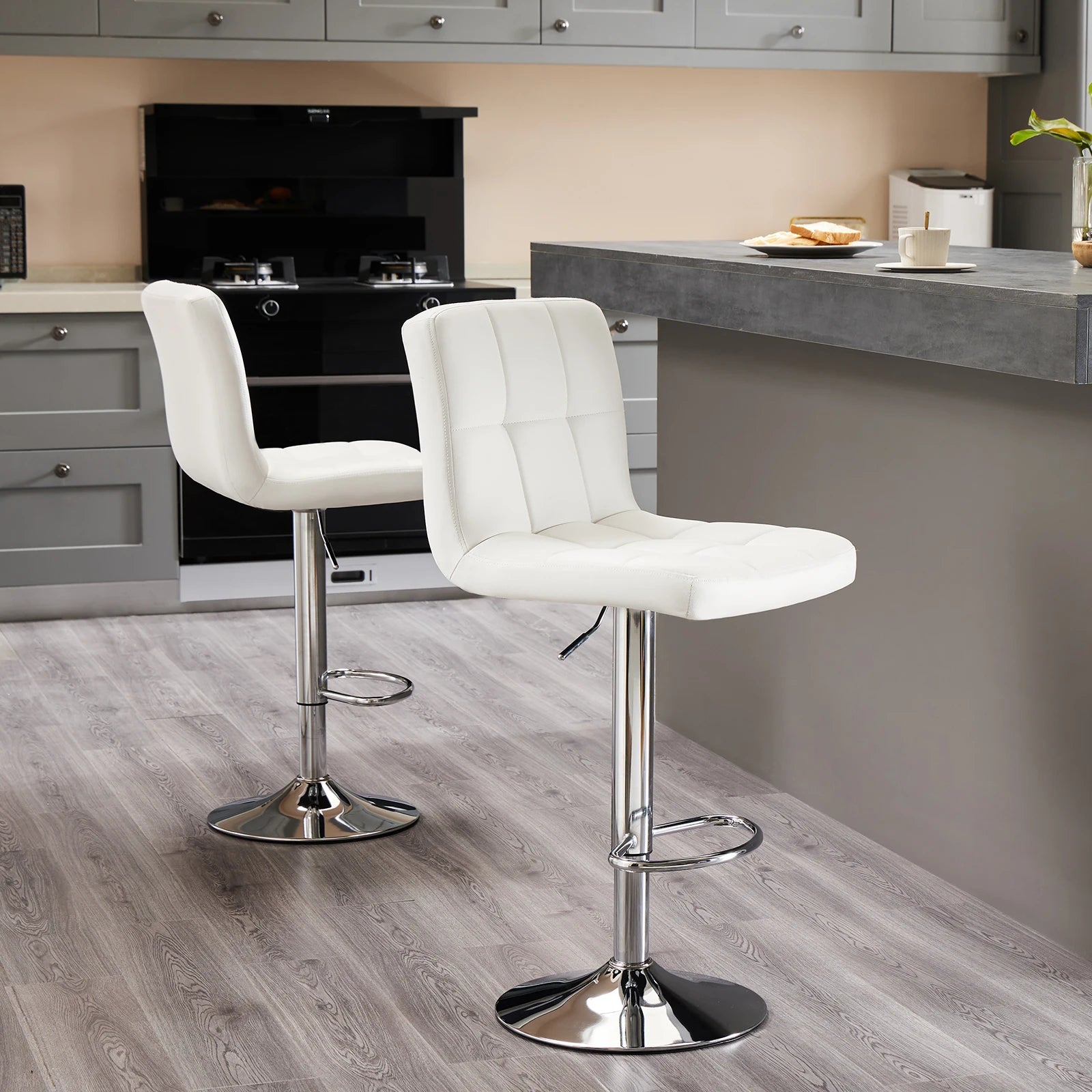 Modern Square Cushion Bar Stool with Backrest PU and Fabric Material for Kitchen Home Bar Hotel Dining and Party Use