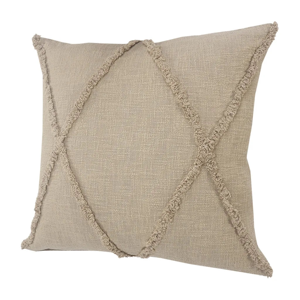 HMS Set of Two Taupe and Brown Diamond Cotton Throw Pillow with Fringes Decorative & Stylish for Home or Office