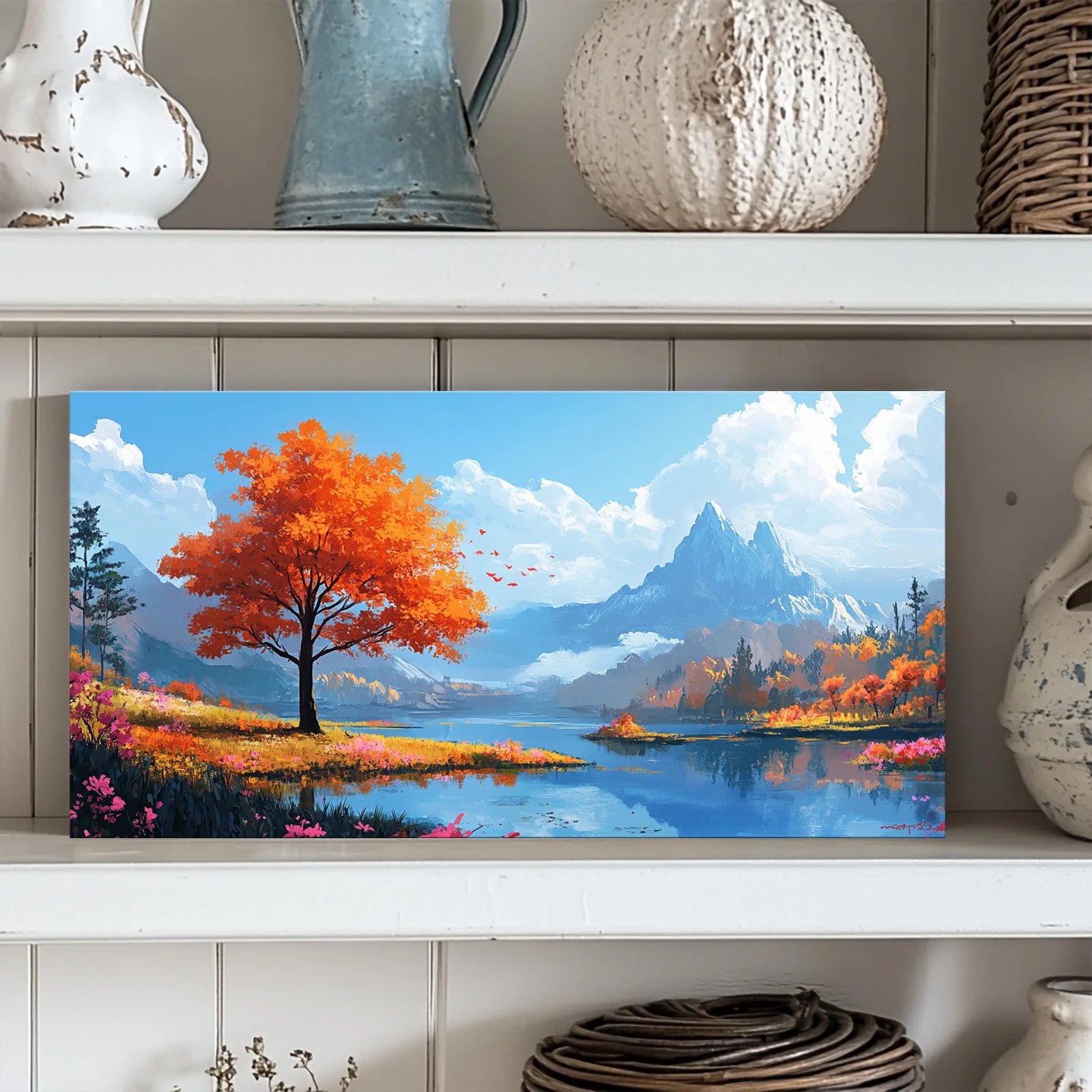 Canvas Murals: Autumn Red Forest Landscape Printing Decorative Artworks Suitable for Home Decoration As Gifts