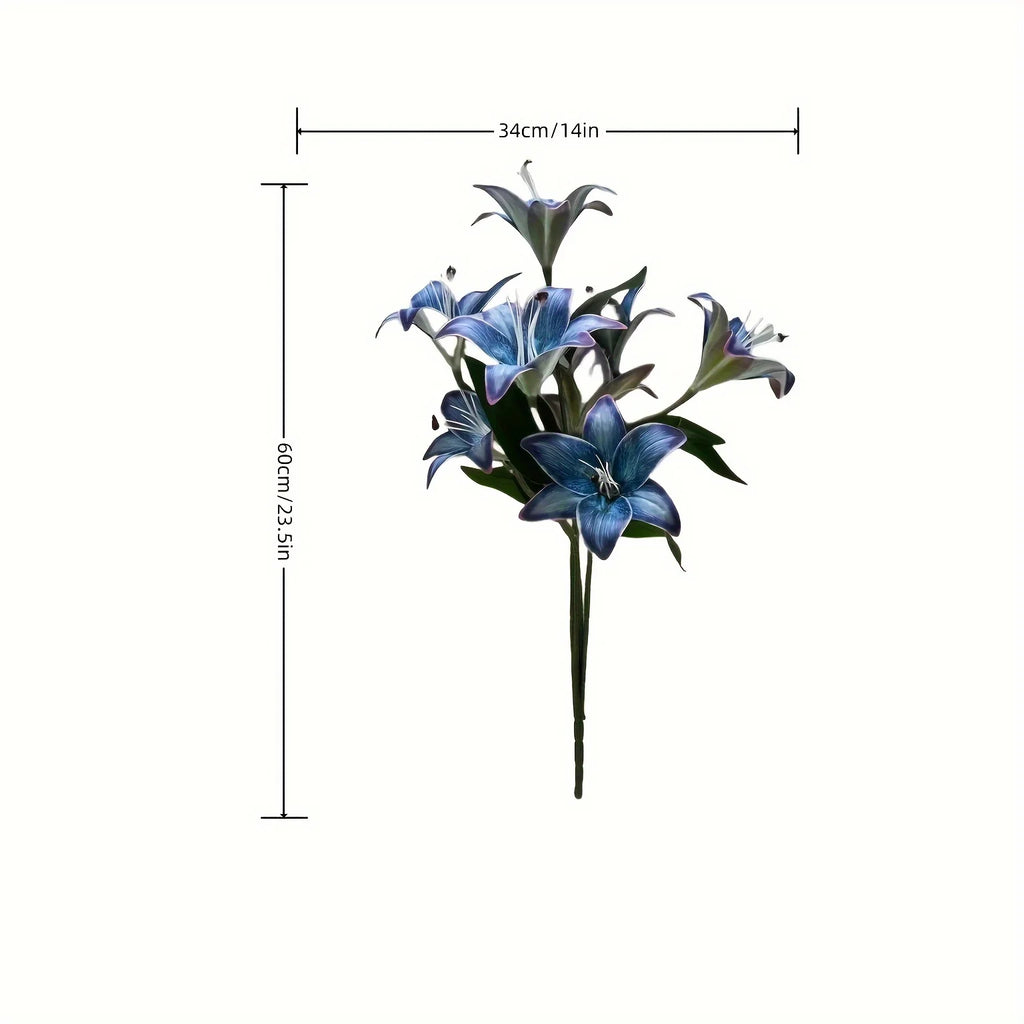 9-Head Artificial Lily Bouquet - Realistic 3D Touch Plastic Lilies, Faux Floral Arrangement for Wedding, Home Decor