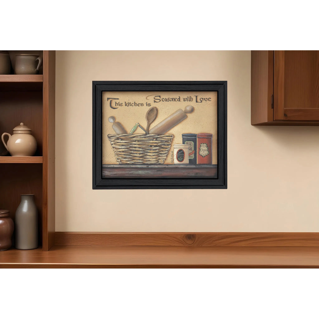 HMS Seasoned with for Love Black Framed Kitchen Wall Art Print Home Decor