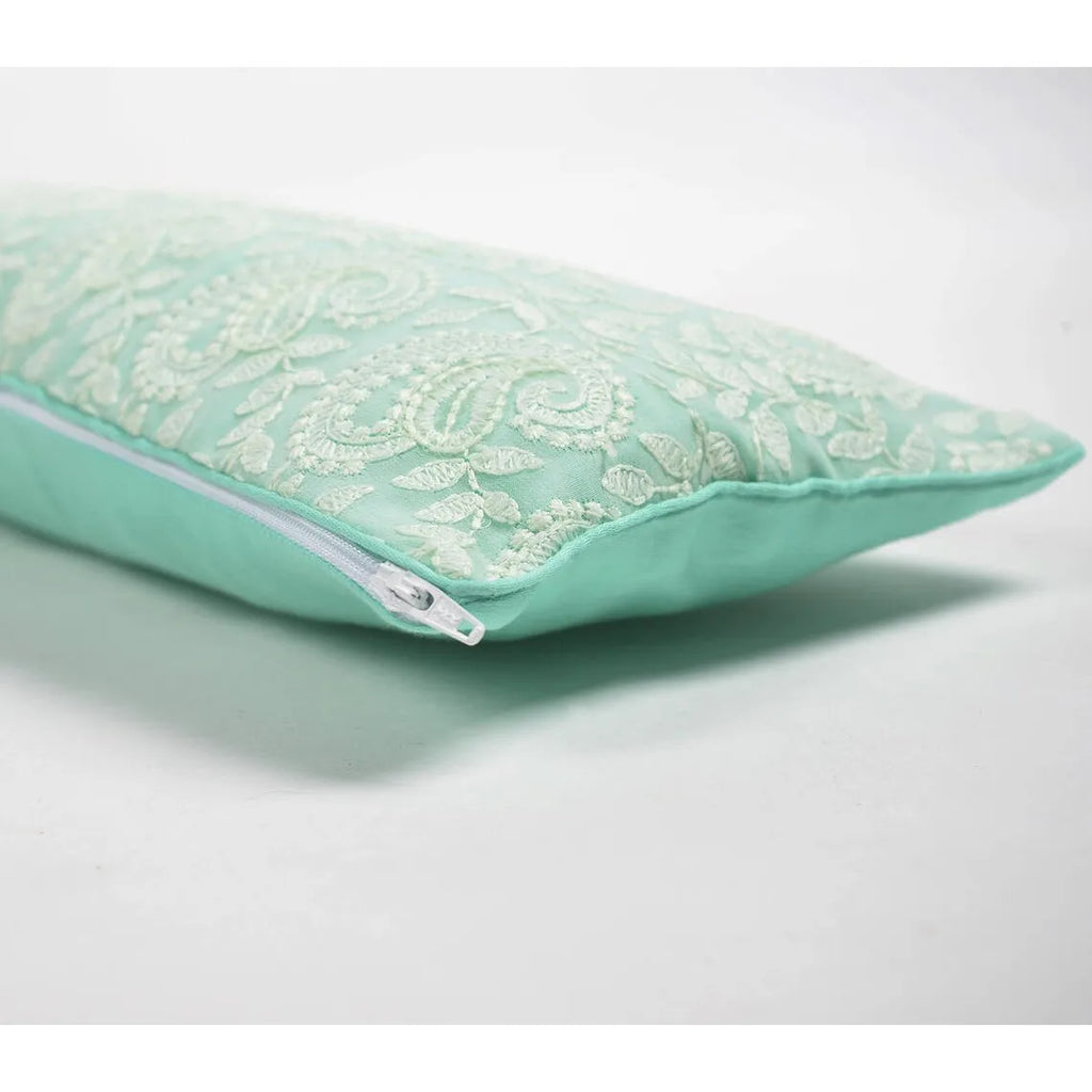 HMS 6\" X 14\" Blue Green Paisley Embroidered Cotton Throw Pillow Cover Elegant Towel for Home Decor