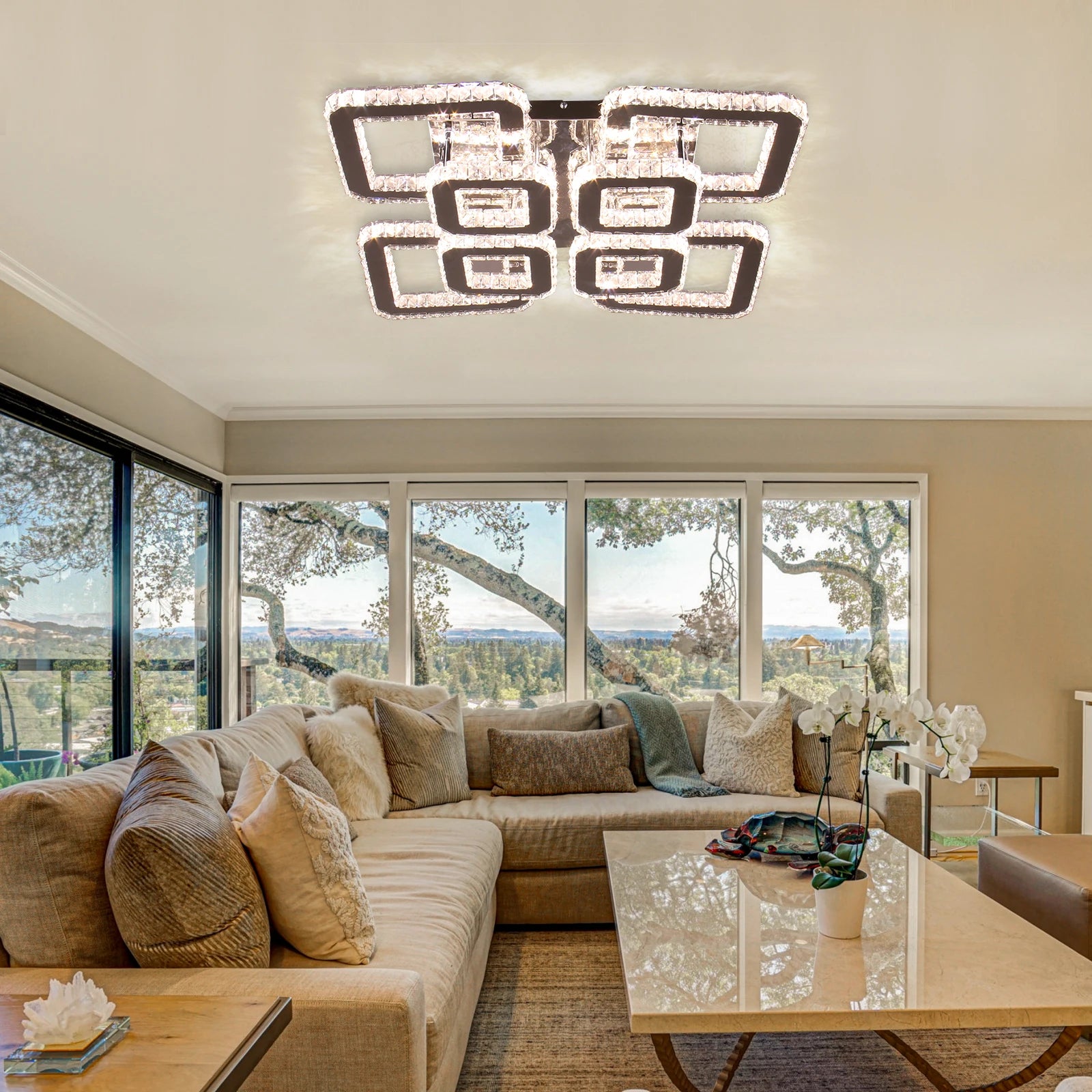 Multi-color Square Restaurant Ceiling Light Modern K9 Crystal LED Ceiling Light Chandelier for Home
