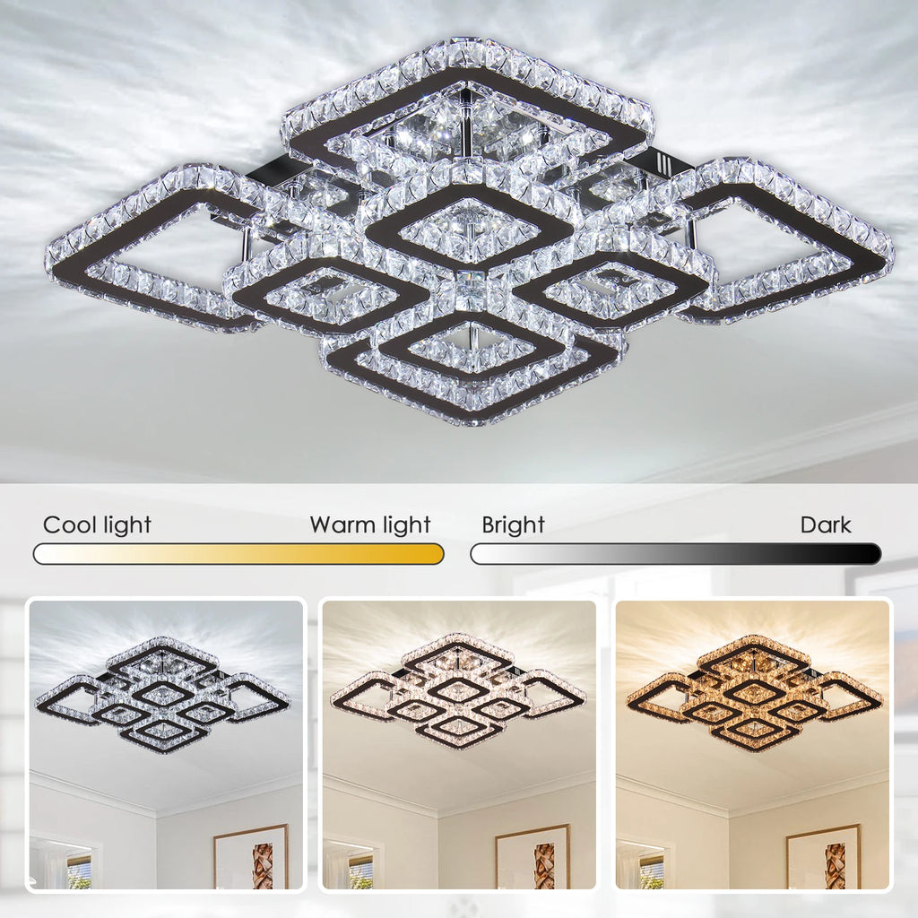 Multi-color Square Restaurant Ceiling Light Modern K9 Crystal LED Ceiling Light Chandelier for Home
