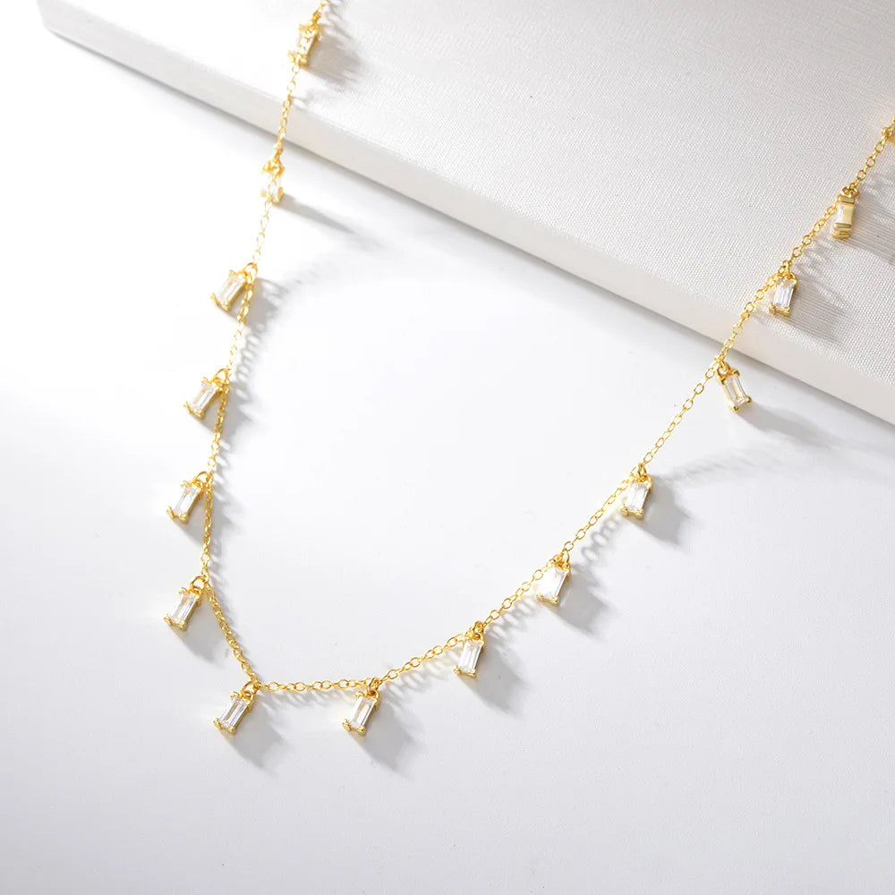 LN0620 UTOP 925 Sterling Silver Gold Rectangle Shape Zirconia Necklace for Women