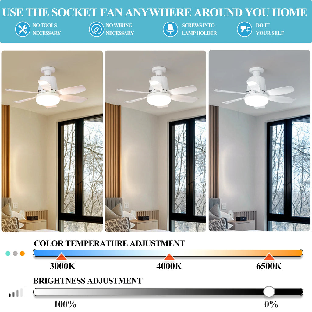 Ceiling Led Fan Light Moving Head Intelligent Dimming E27 Fan Bulb Home Decor 360 Rotating Remote Control Modern Ceiling Fan