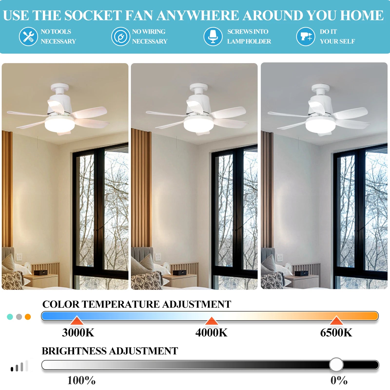 Ceiling Led Fan Light Moving Head Intelligent Dimming E27 Fan Bulb Home Decor 360 Rotating Remote Control Modern Ceiling Fan