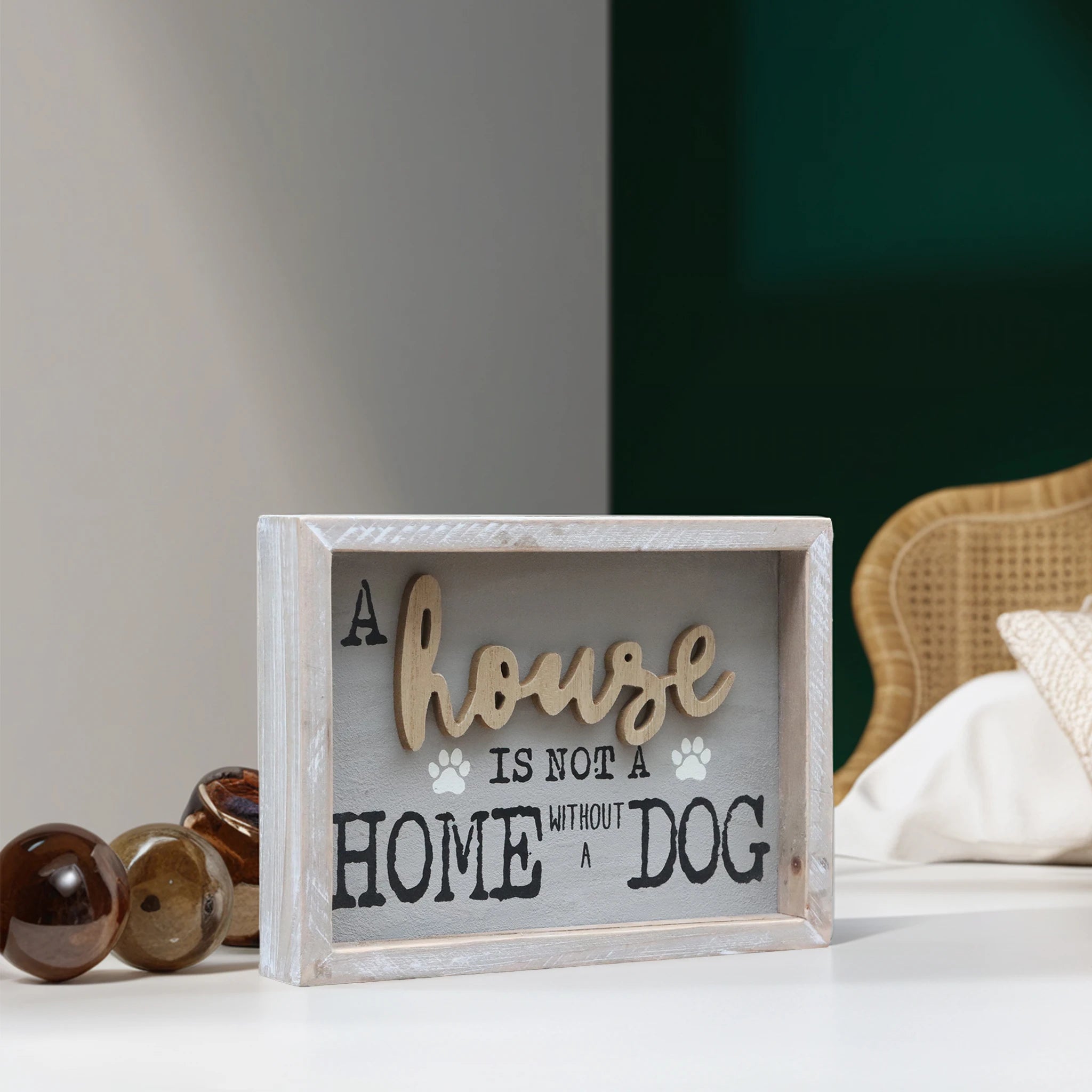 Parisloft A House is Not A Home Without A Dog Wooden Dog Signs for Dog LoversRustic Wood Pet Sign Plaque 9.5x1.5x7''