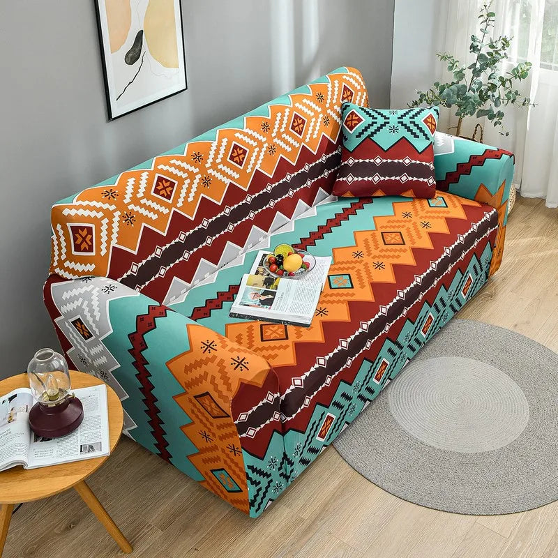 Geometric Printed 3-Seater Anti-Wrinkle Sofa Slipcover Waterproof Polyester Furniture Protective Cover for Pets