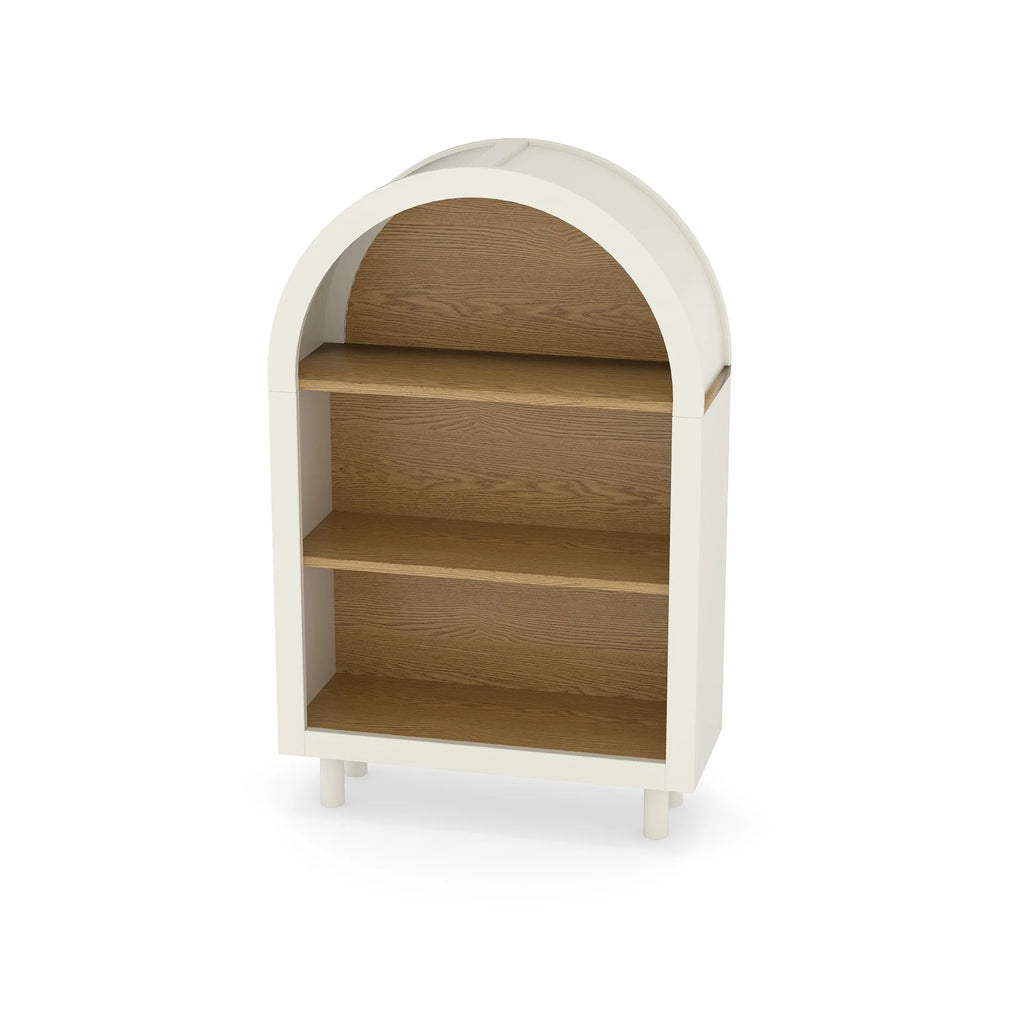 Arched Small Bookcase Storage Cabinet Modern Engineered Wood 3-Tier Bookshelf White Woodgrain Shelves Home Furniture