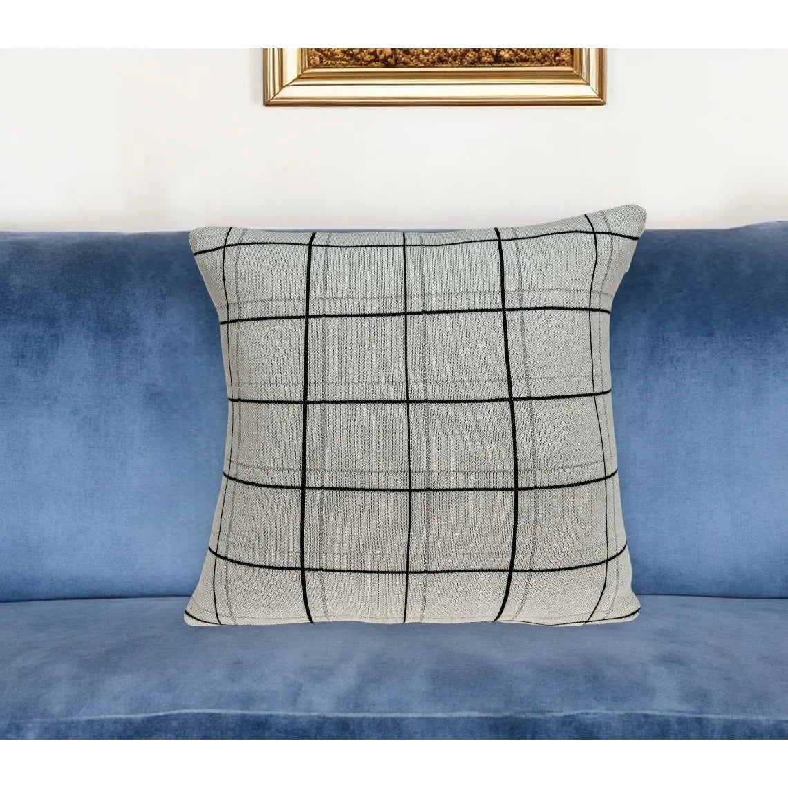 HMS 20\" Gray Plaid Cotton Throw Pillow Decorative & Stylish Accent for Your Home