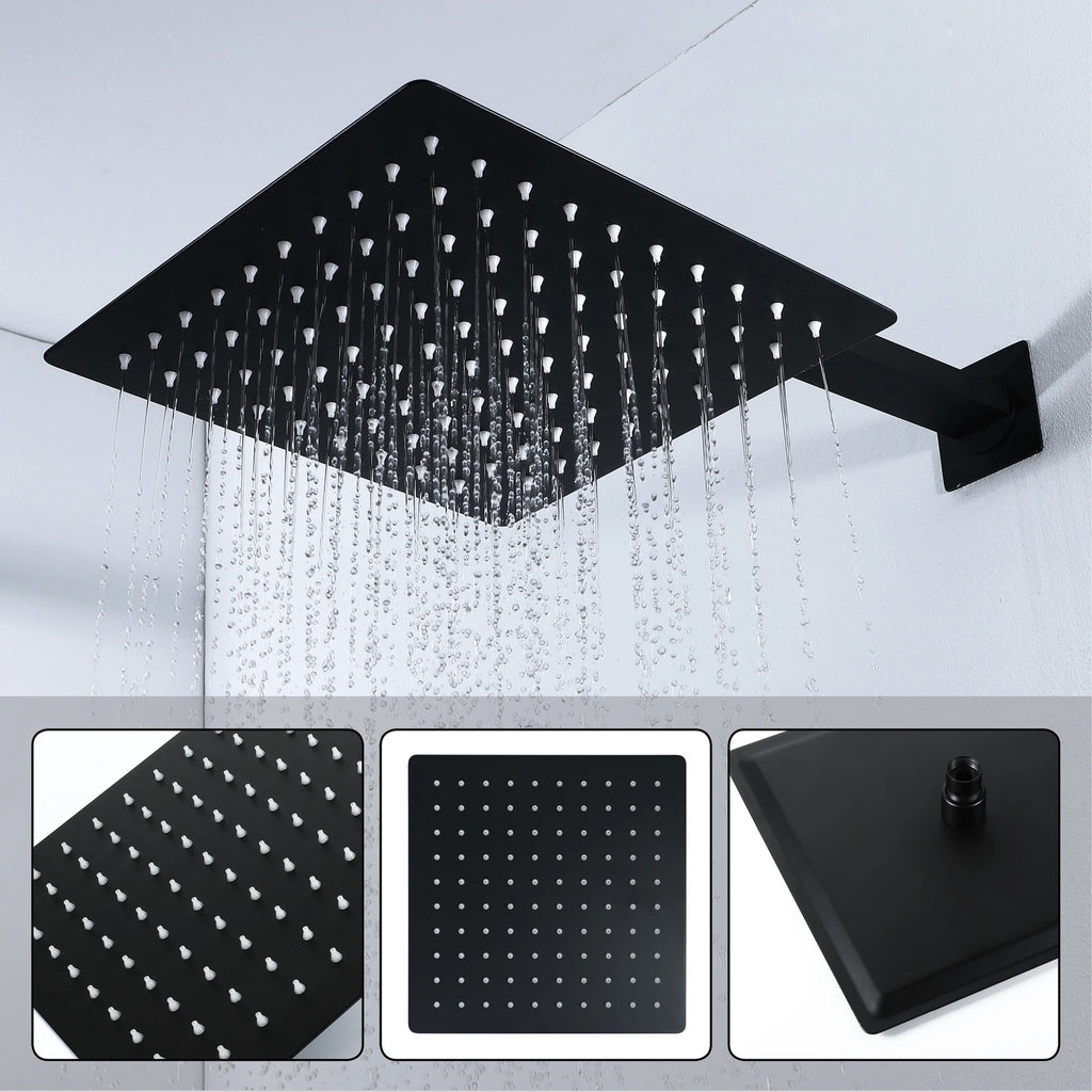 Black Wall Mounted Rainfall Concealed Shower System Bathroom Rain Mixer Showers Combo Set