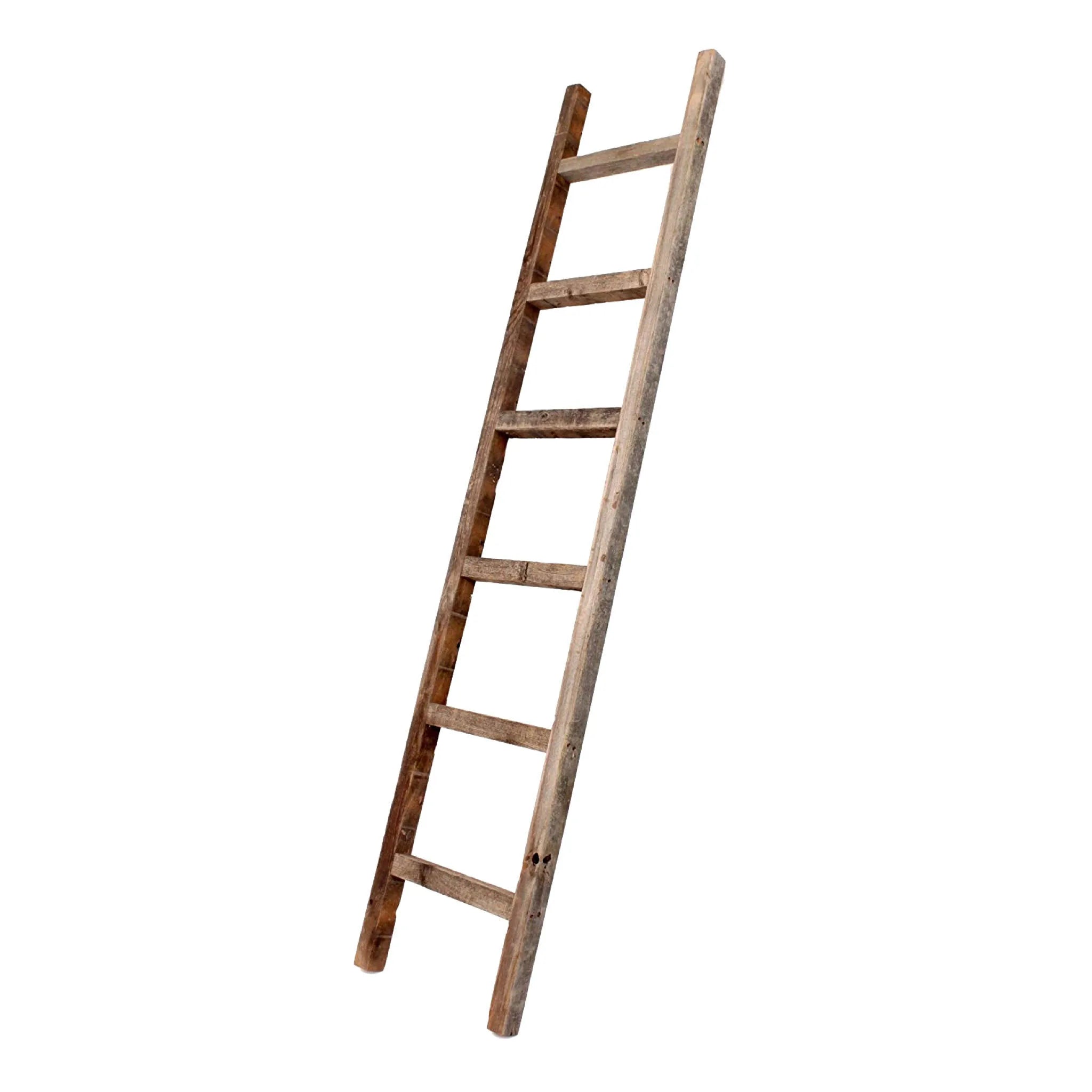 HMS 72\" Rustic Weathered Grey Wood Ladder Shelf Six-Step Home Furniture