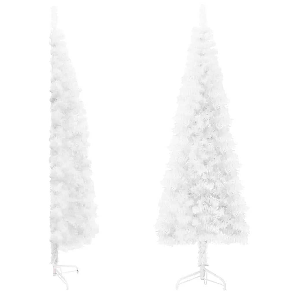 W2B VidaXL Luxury Half Artificial Christmas Tree White PVC Steel Slim High Quality Standing for Home Outdoor Decorations