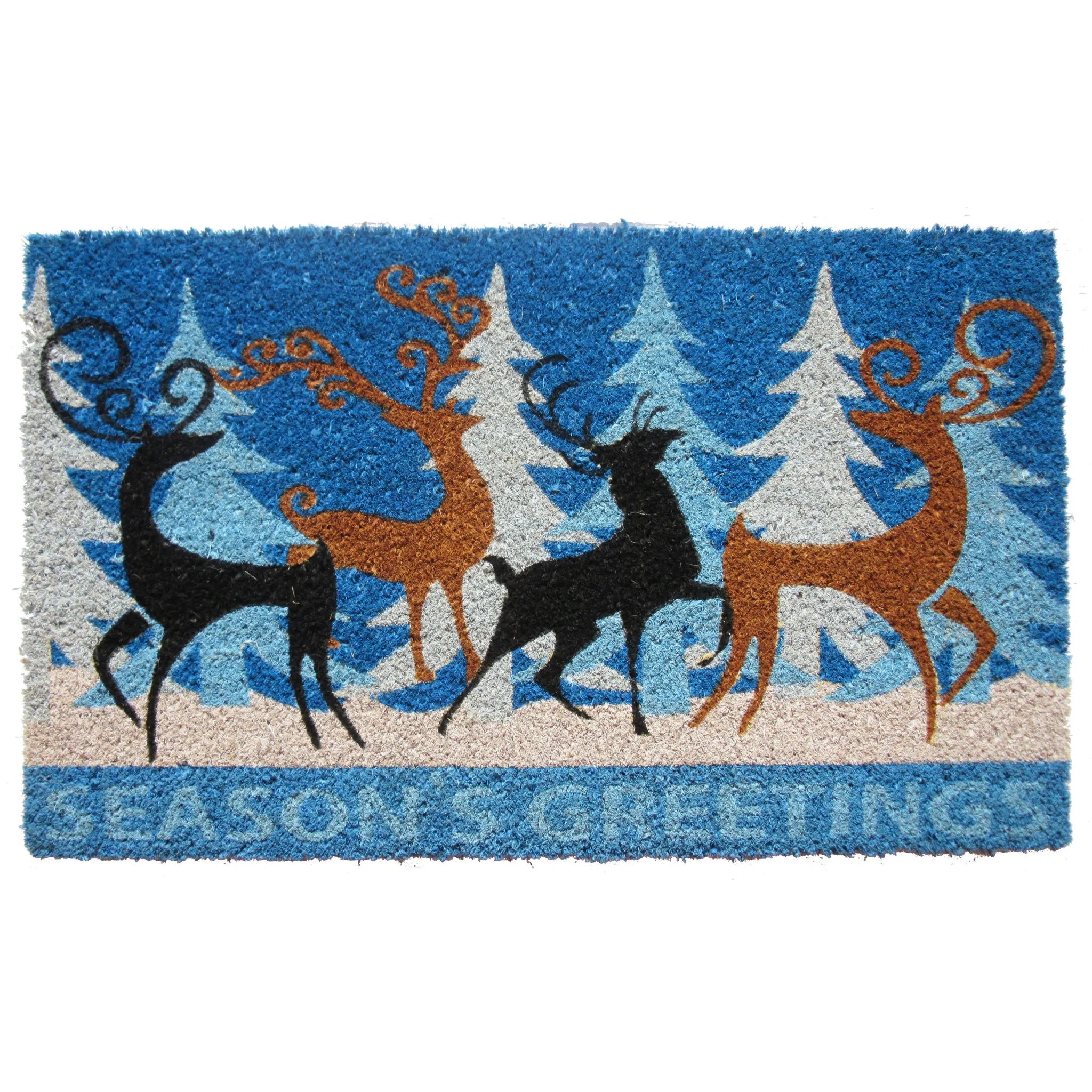 HMS 18\" X 30\" Blue Coir Deer Seasons Greetings Outdoor Holiday Door Mat Elegant Doormats for Home Use