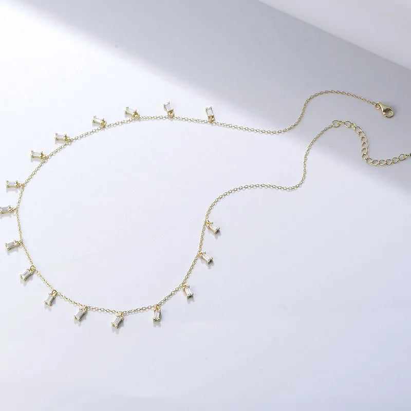 LN0620 UTOP 925 Sterling Silver Gold Rectangle Shape Zirconia Necklace for Women