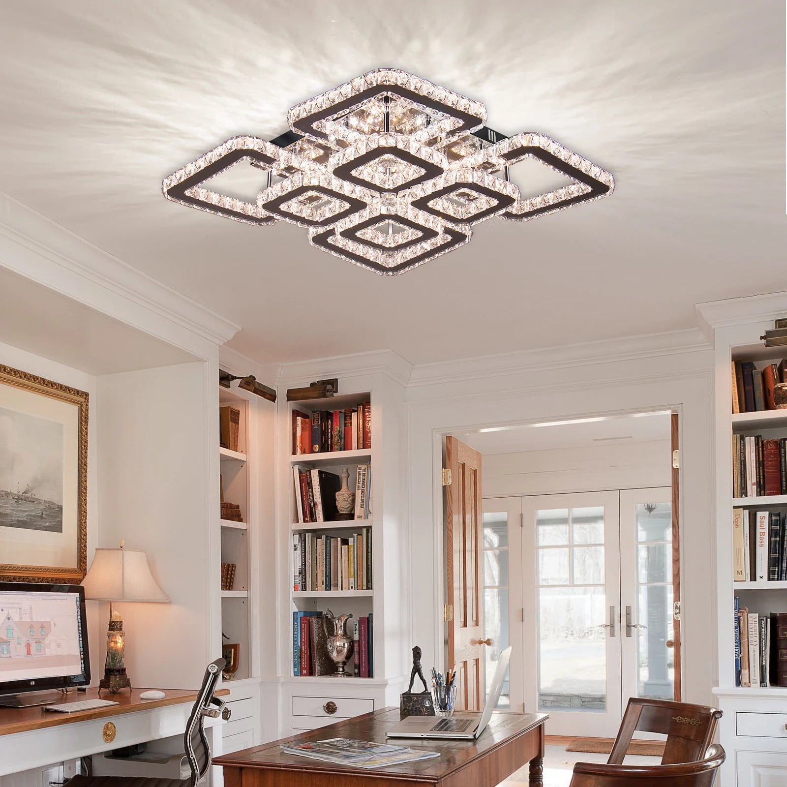 Multi-color Square Restaurant Ceiling Light Modern K9 Crystal LED Ceiling Light Chandelier for Home