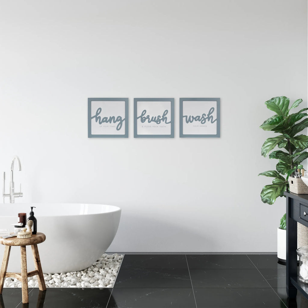 HMS Set of 3 Blue Hang Brush Wash Framed Wall Art for Home Decor