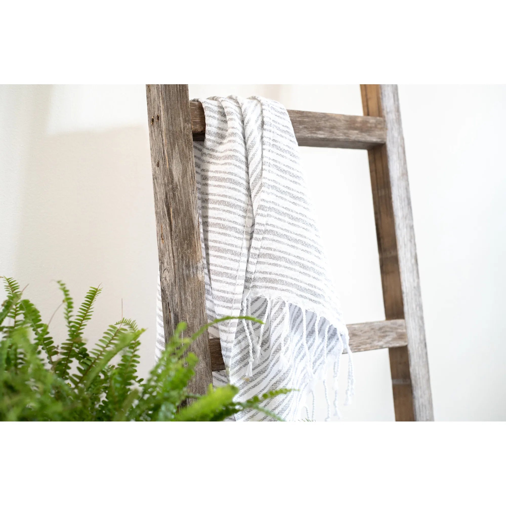 HMS 72\" Rustic Weathered Grey Wood Ladder Shelf Six-Step Home Furniture