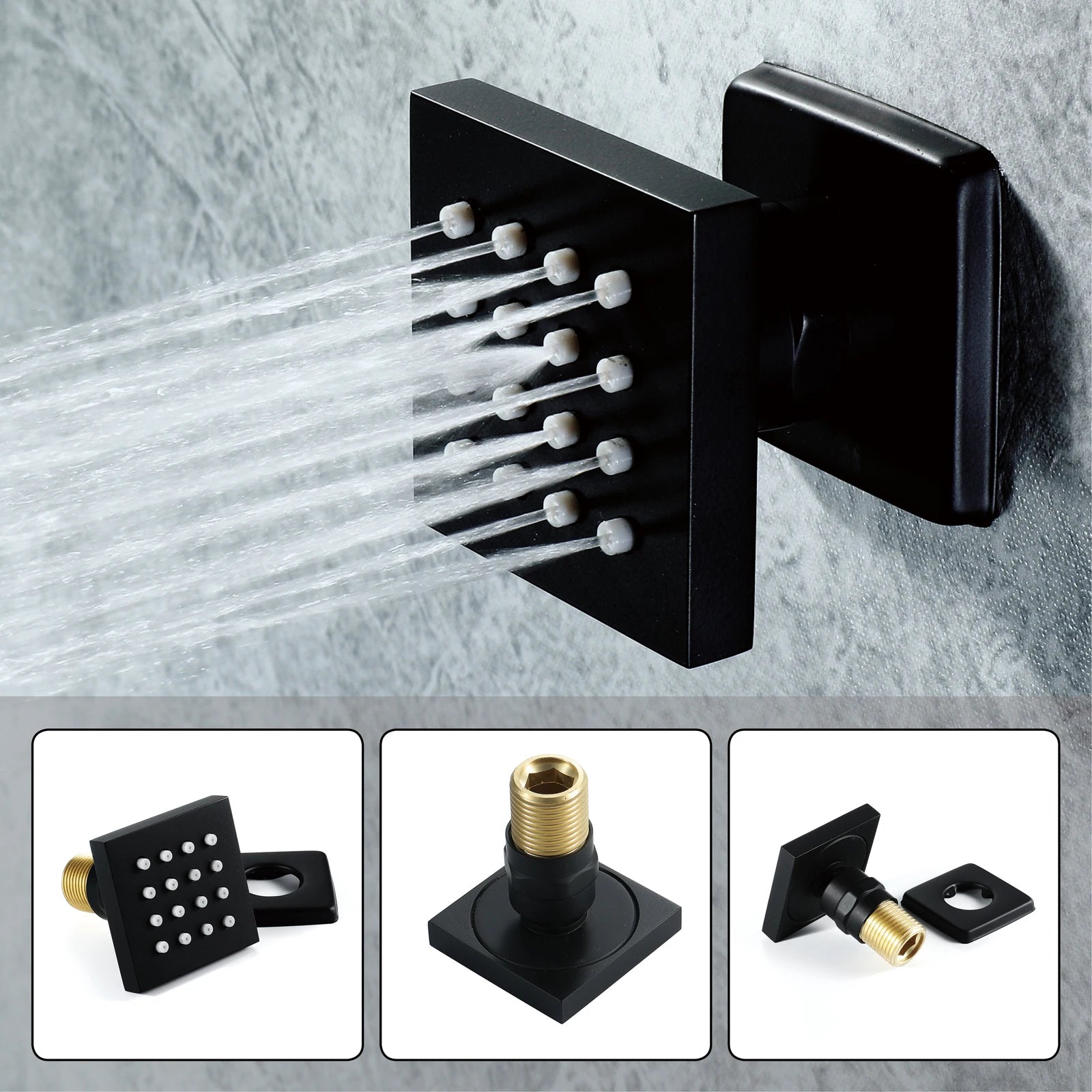 Black Wall Mounted Rainfall Concealed Shower System Bathroom Rain Mixer Showers Combo Set