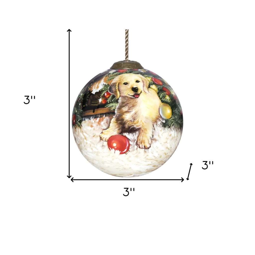 Customizable Size Hand Painted and Mouth Blown Glass Ornament HMS Puppy Under the Christmas Tree for Home Decorations