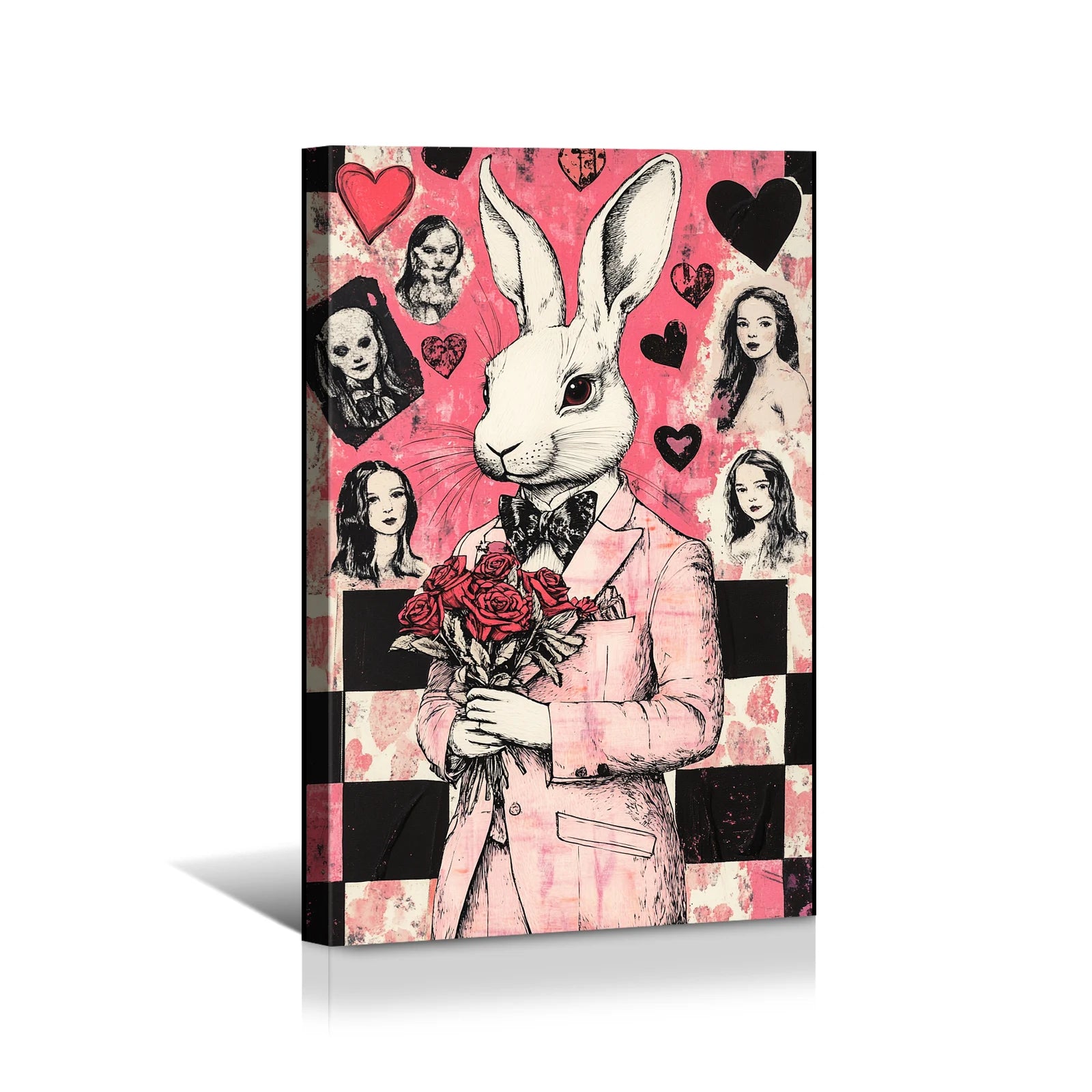 Cute White Brown Rabbit Canvas Wall Art-Easter Home Decoration Digital Printed Animal Paintings Murals Landscape for Indoor Use