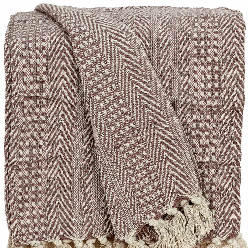 HMS Brown and Beige Woven Herringbone Handloomed Throw for Home Decor