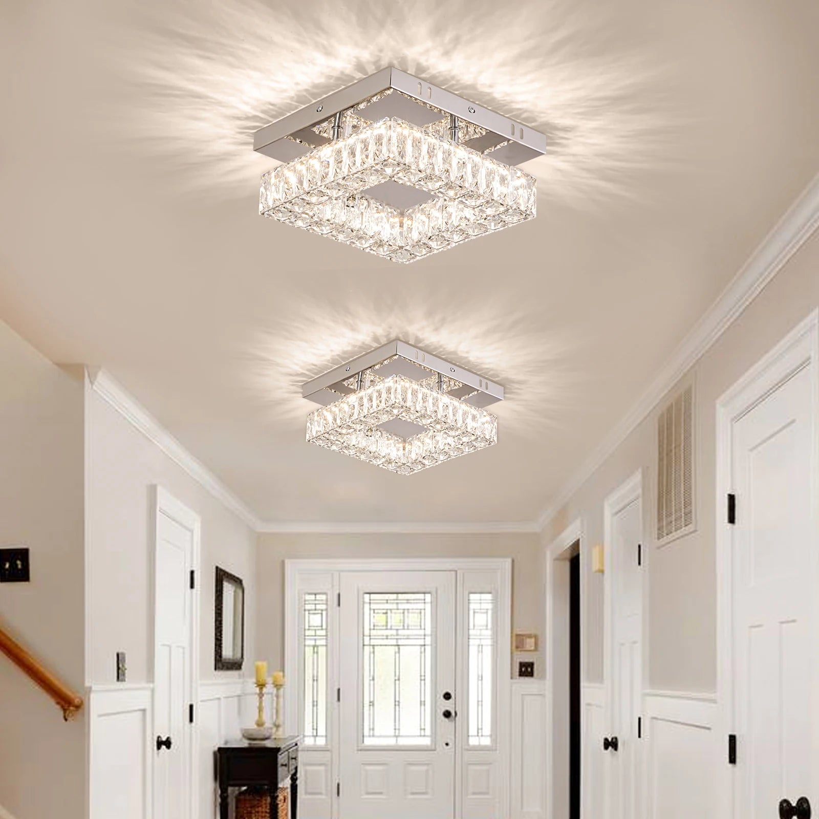 K9 Crystal 3-Color Changeable LED Ceiling Light Modern Home Kitchen Bar Chandelier AC for Small Spaces-Bedroom/Kitchen Ceiling