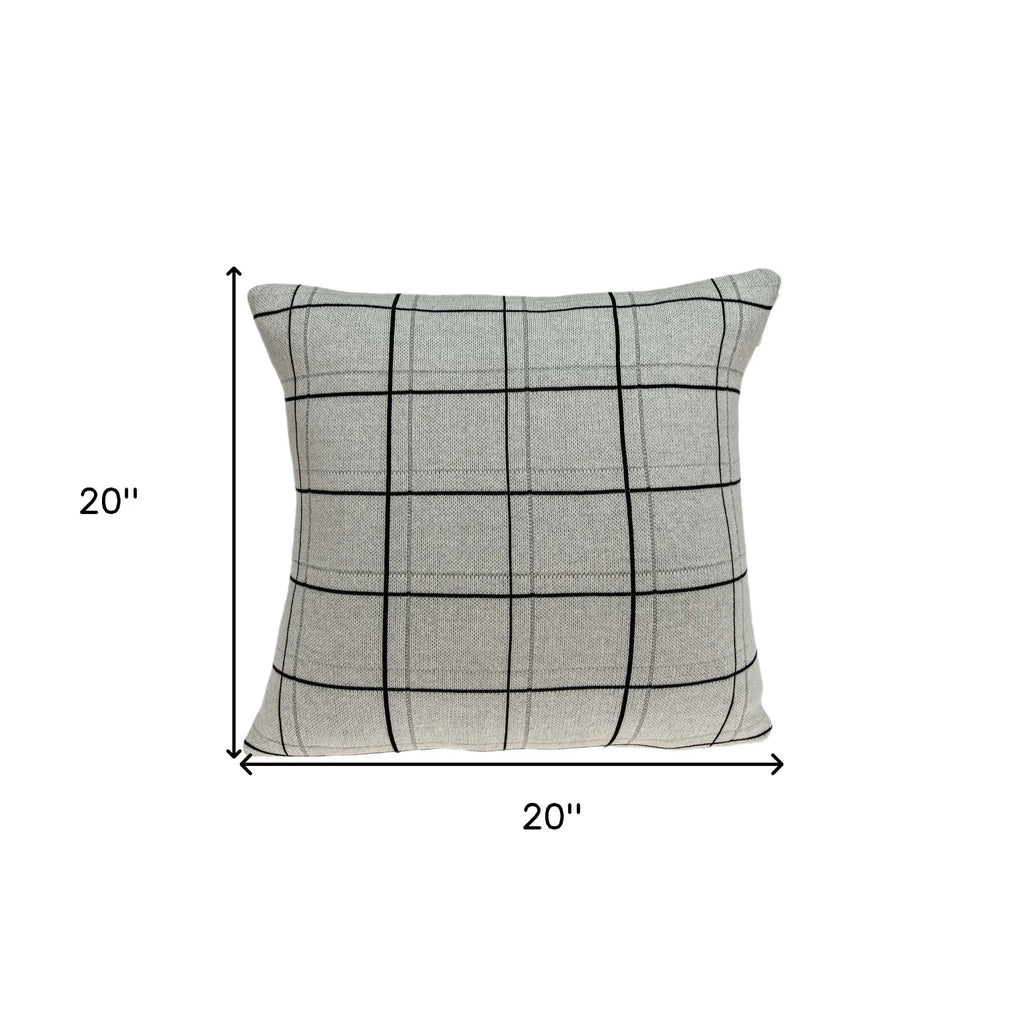 HMS 20\" Gray Plaid Cotton Throw Pillow Decorative & Stylish Accent for Your Home
