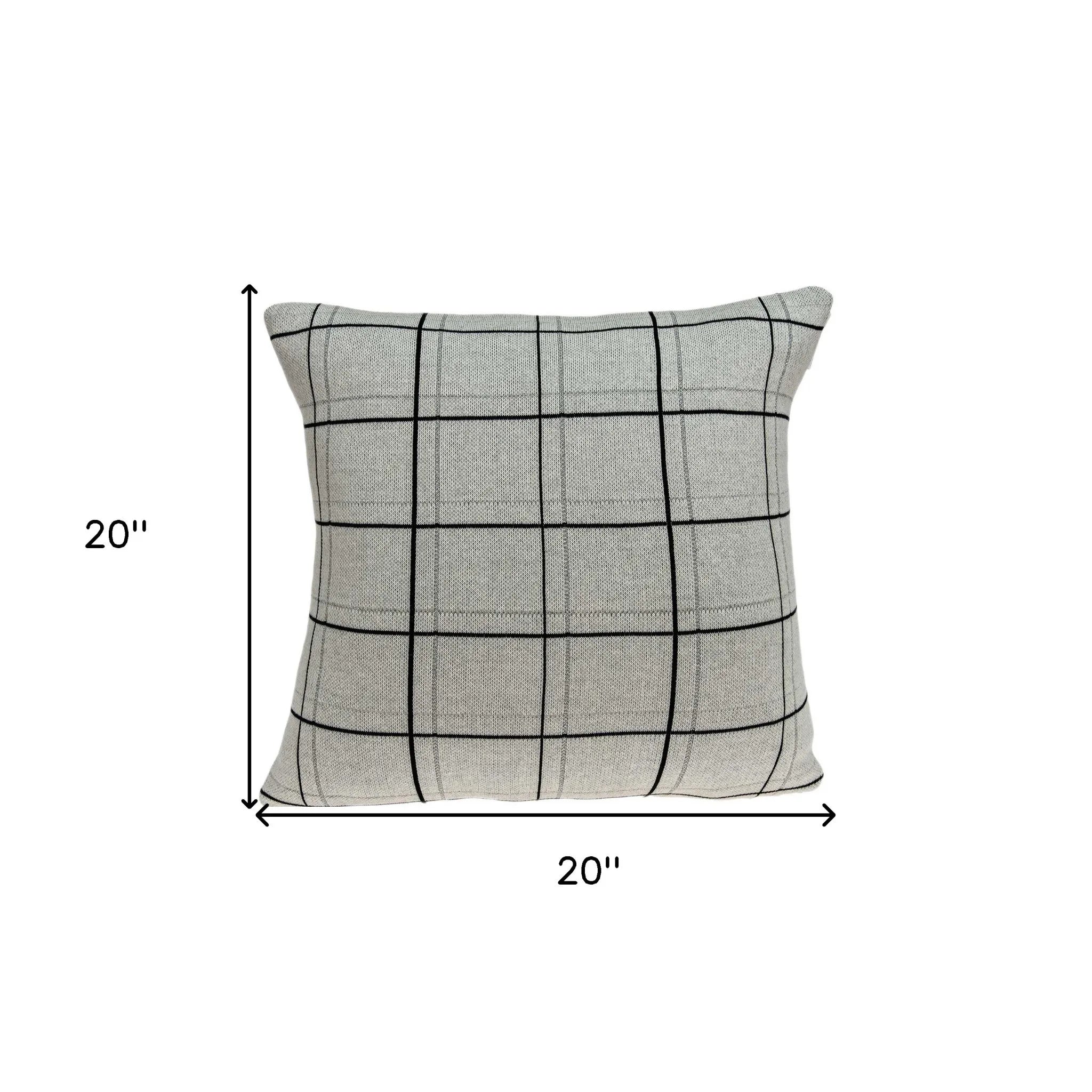 HMS 20\" Gray Plaid Cotton Throw Pillow Decorative & Stylish Accent for Your Home