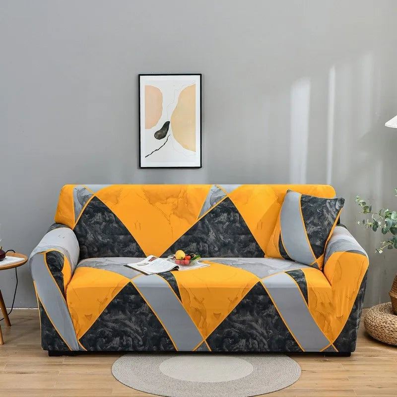 Geometric Printed 3-Seater Anti-Wrinkle Sofa Slipcover Waterproof Polyester Furniture Protective Cover for Pets