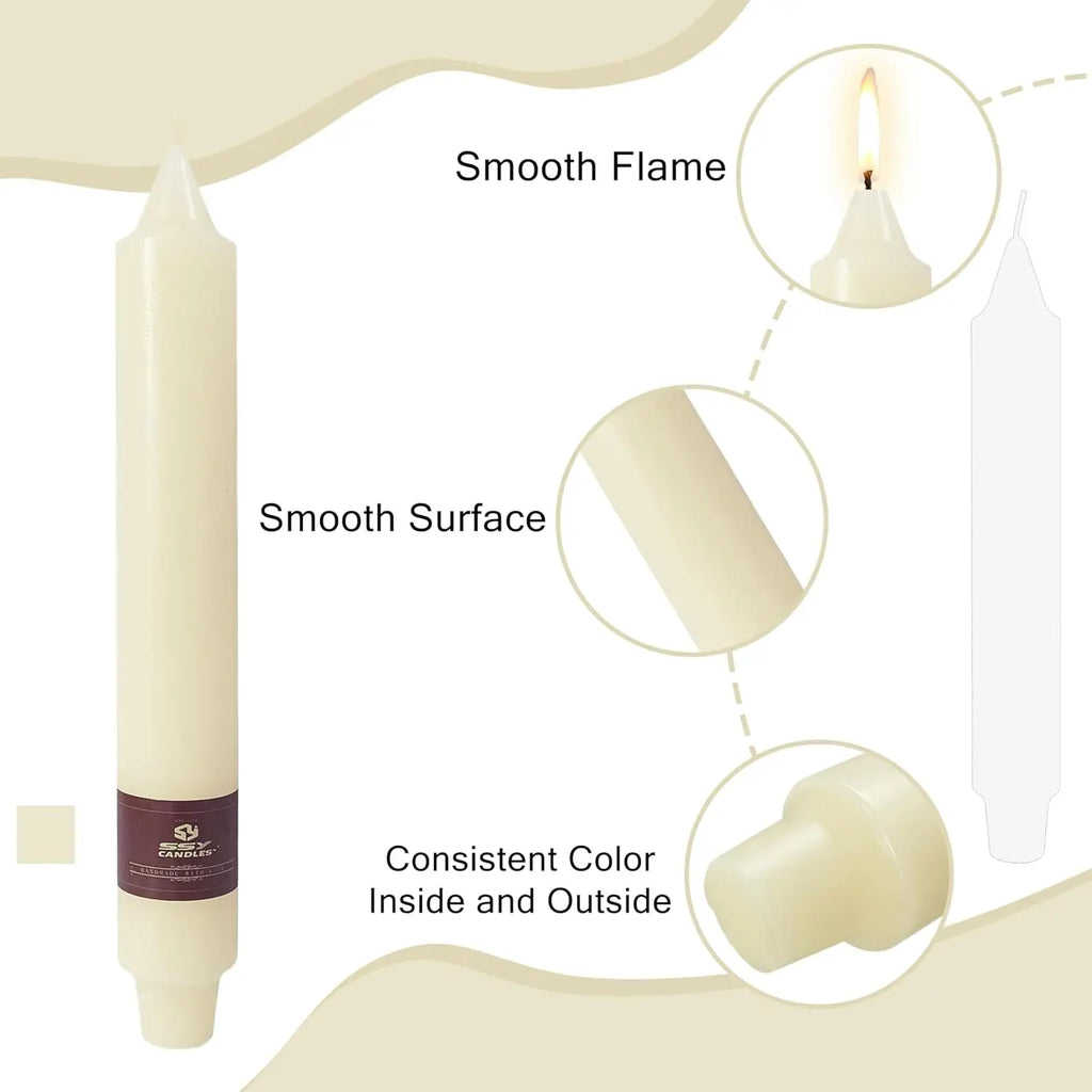 Ivory Taper Candles 9 Inch 4 Pack Fat Candle Taper Candles Smokeless Unscented Tall Candlesticks Home Decor Weddings