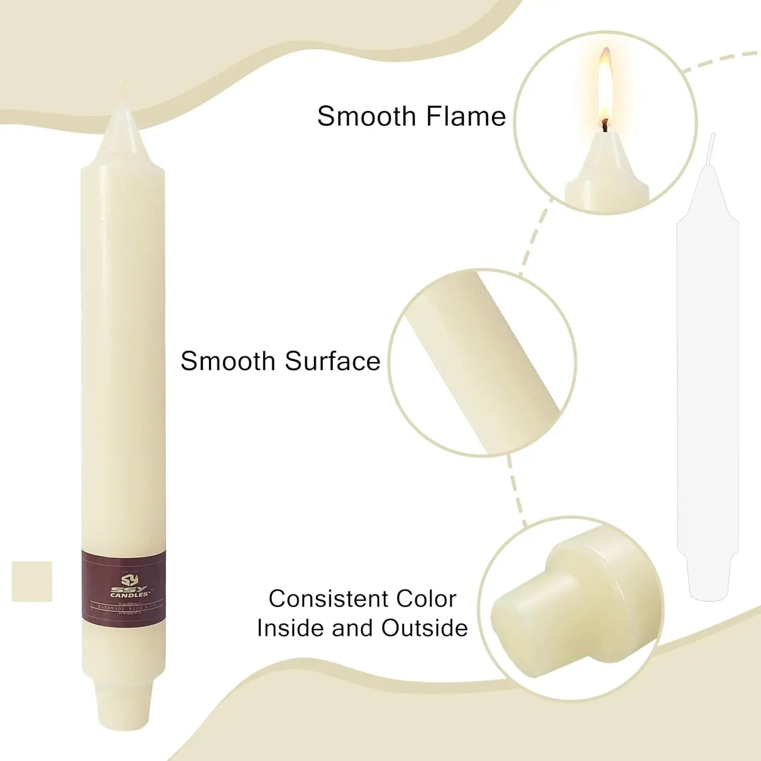 Ivory Taper Candles 9 Inch 4 Pack Fat Candle Taper Candles Smokeless Unscented Tall Candlesticks Home Decor Weddings