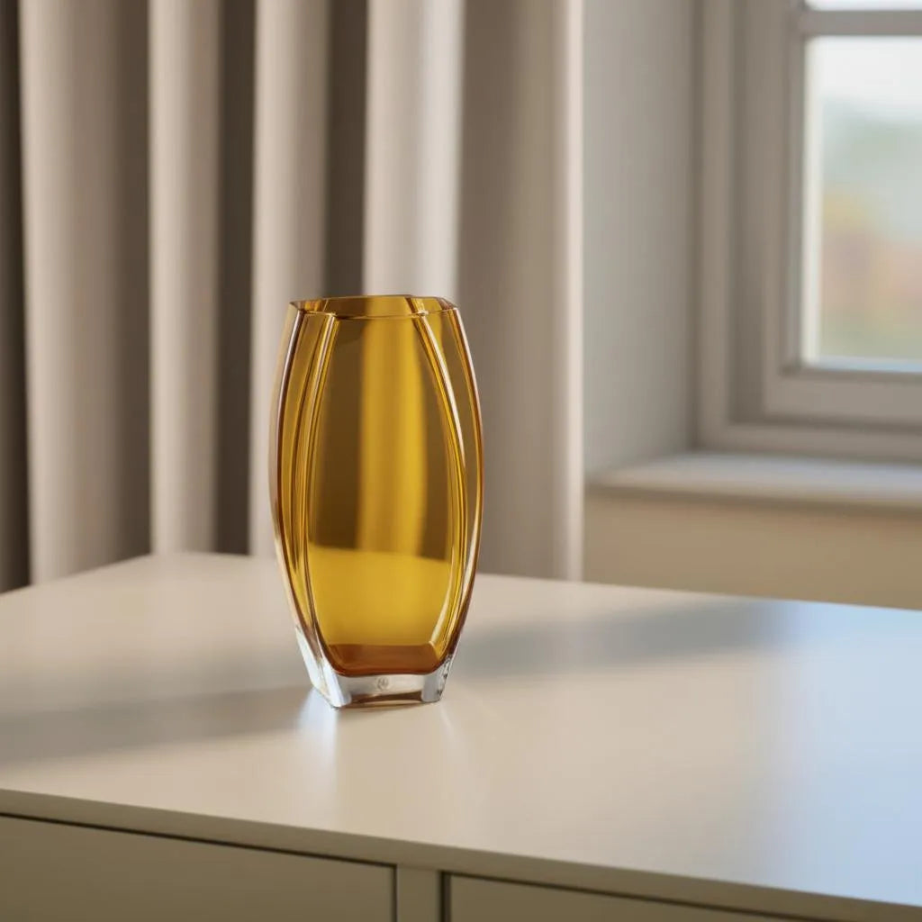 HMS Luxury 11\" Amber Lead-Free Crystal Tabletop Vase Modern Transparent Glaze for Home Decor Flower & Party Decorative Purpose