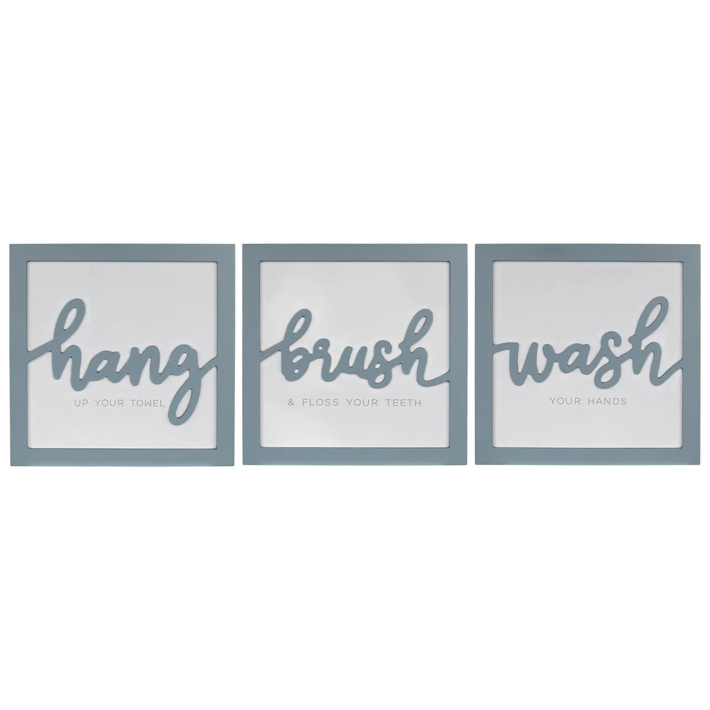 HMS Set of 3 Blue Hang Brush Wash Framed Wall Art for Home Decor