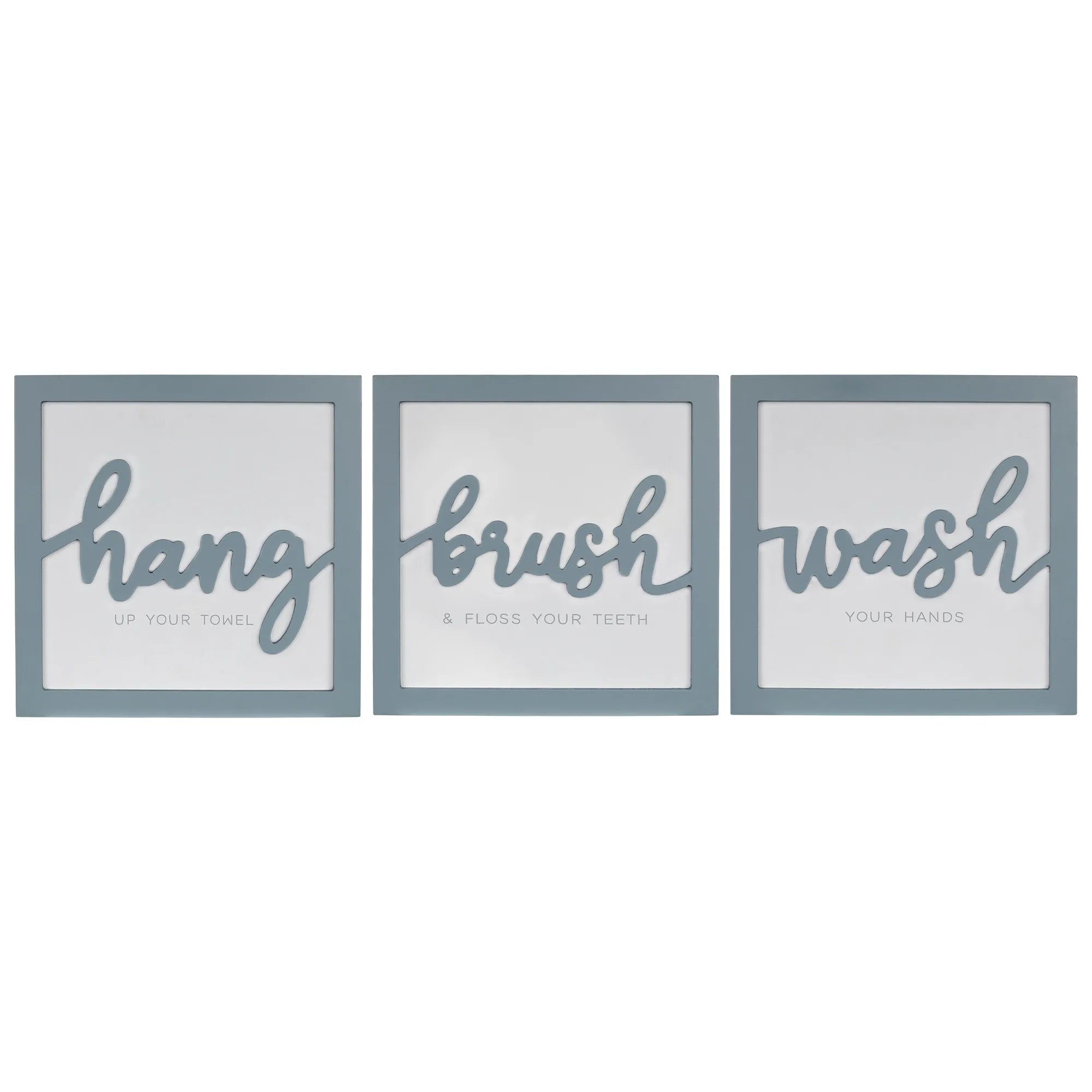 HMS Set of 3 Blue Hang Brush Wash Framed Wall Art for Home Decor